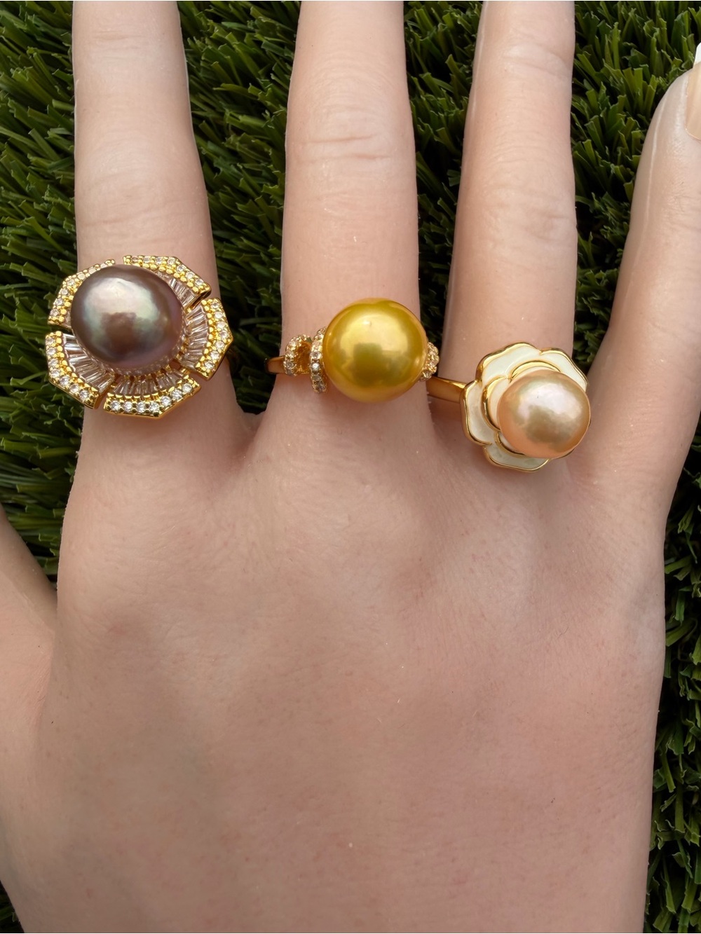 Authentic fresh water pearl  adjustable rings in micron setting